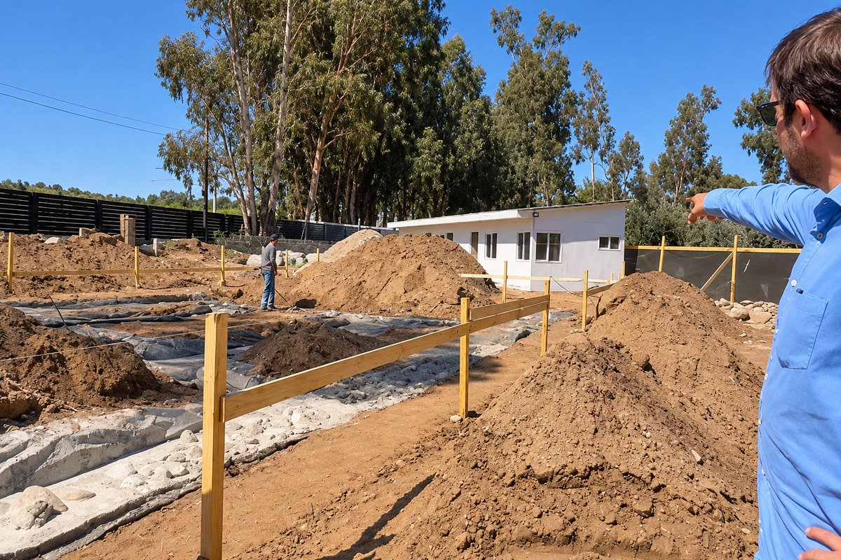 Coordinación en terreno señalando la obra