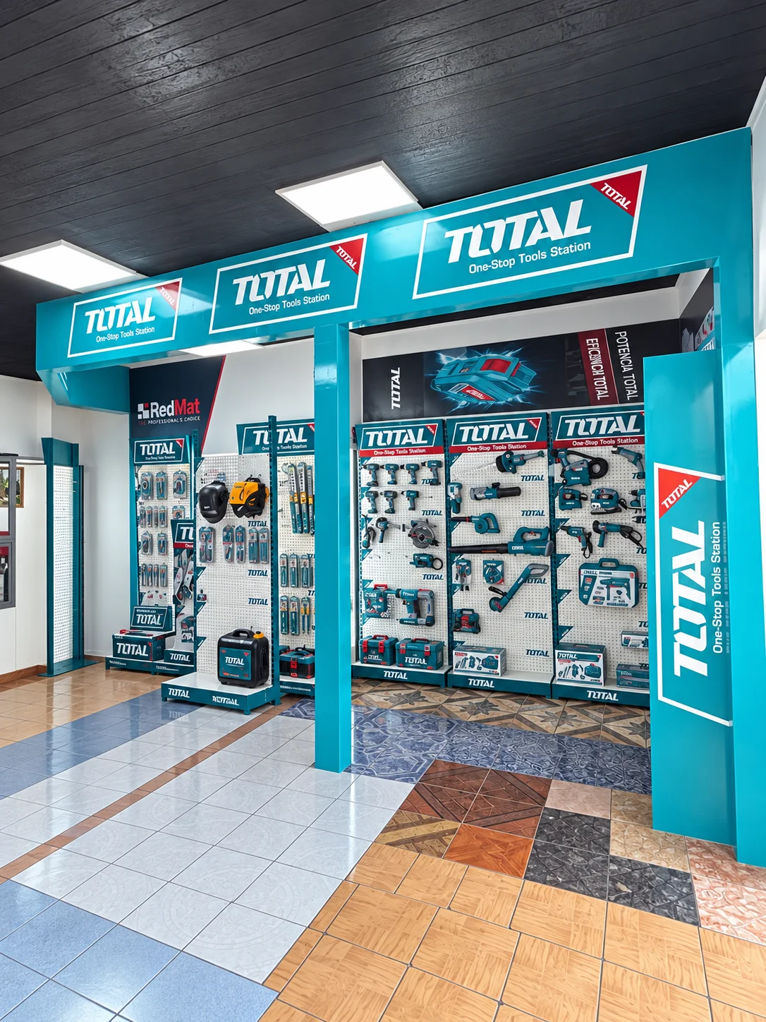 Visualización 3D proporcionada de exhibidores y gráfica del stand TOTAL Tools
