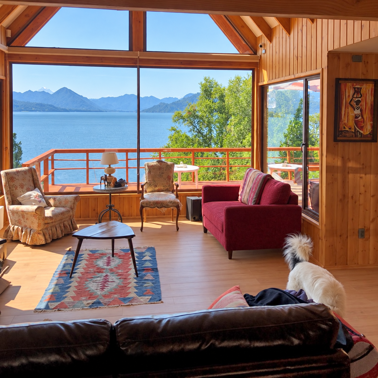 Casa Lican Ray: estar con vistas al lago Calafquén